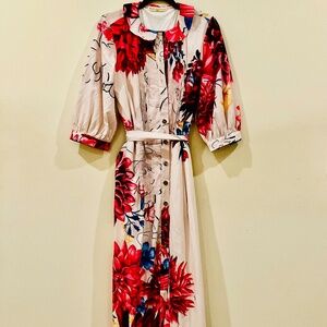 Wayward Fancies Bracelet Sleeve Floral Print Crepe Dress M